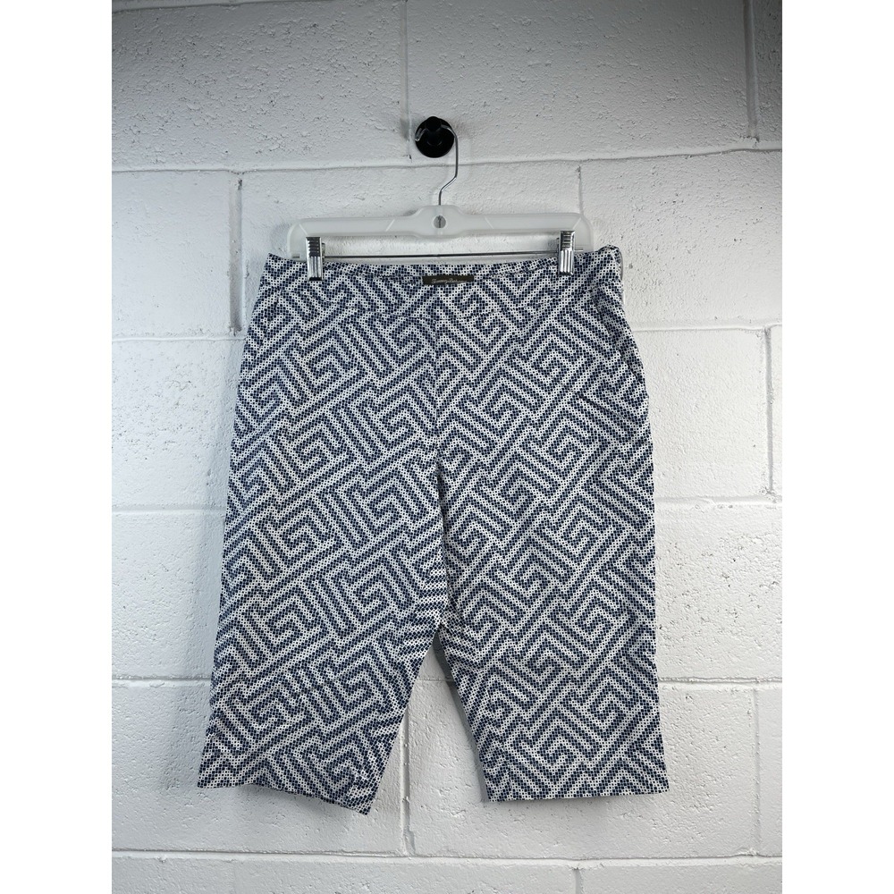 Tommy Bahama Women's Geometric Side Zip Cotton Blue/White Capri/ankle Pants 8